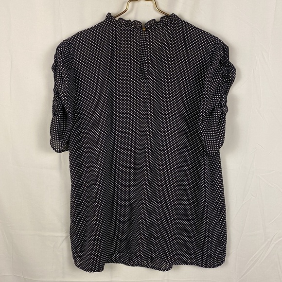 Who What Wear Black Ruffle Polka Dot Short Sleeved Blouse - Picture 5 of 6